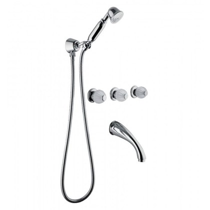 Bongio Rivoli Встраиваемый комплект для ванны- смеситель с  изливом, переключателем и ручным душем, цвет: хром/cristallo 00