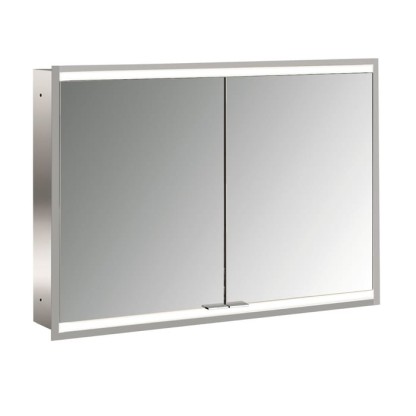 EMCO Prime2 Зеркальный шкаф 100x70см., с подсветкой, встраиваемый, 2 двери, 2 полки, розетка, цвет: белый