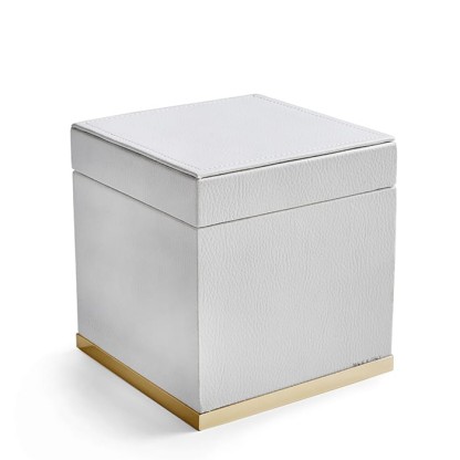 3SC Snowy Коробочка универсальная, 14х14хh14см, с крышкой, настольная, цвет: белая эко-кожа/золото 24к. Lucido