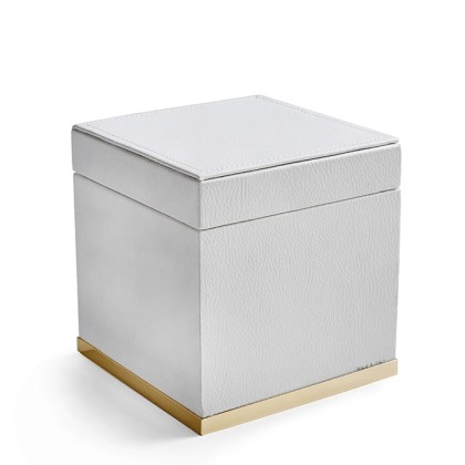 3SC Snowy Коробочка универсальная, 14х14хh14см, с крышкой, настольная, цвет: белая эко-кожа/золото 24к. Lucido