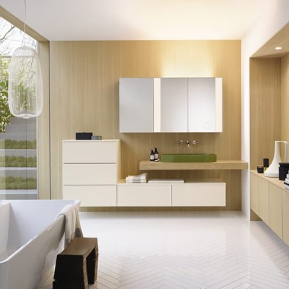 BURGBAD RC40 Комплект мебели 260см., столешница с раковиной RAL6013 Reed green, тумба с 5 ящиками, зеркальный шкаф с подсветкой, подвесной, цвет: Eiche Authentic/Champagner Hochglanz