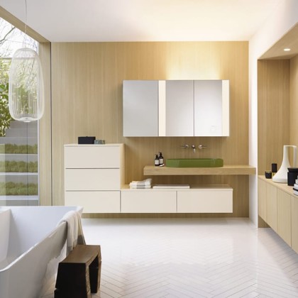 BURGBAD RC40 Комплект мебели 260см., столешница с раковиной RAL6013 Reed green, тумба с 5 ящиками, зеркальный шкаф с подсветкой, подвесной, цвет: Eiche Authentic/Champagner Hochglanz