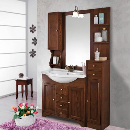 EBAN Eleonora  Modular  Комплект мебели, с раковиной , с тумбой правой, с зеркалом со шкафчиком левым и, шкафчик слева, 107см, напольный, цвет: noce