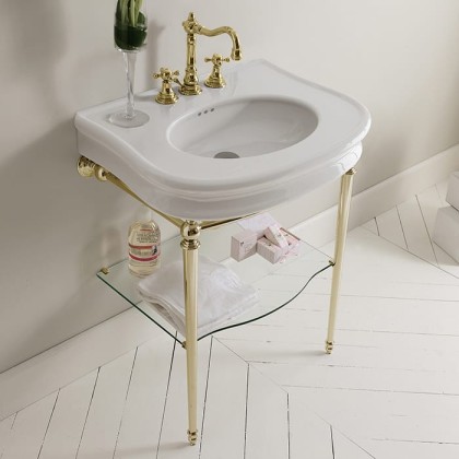 3SC Consolle Консоль Florian 70х52хh86см, с раковиной LA11, сифоном и стекл.полочкой, напольный, цвет: золото 24к. Lucido