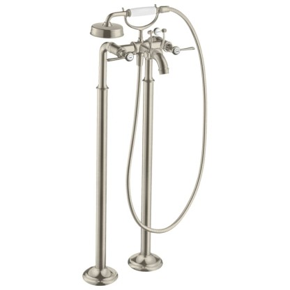 Axor Montreux, Смеситель для ванны, с двумя рычаговыми рукоятками, напольный, внешняя часть, цвет: никель шлифованный