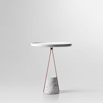 Antonio Lupi Halo Столик напольный ?40х48см., база из мрамора Carrara satinato, столешница белая из Flumood, структура Veneziano goffrato