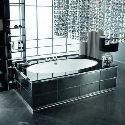 VITAGE milldue edition Ванна 190х100см, стальная, подача воды из водослива, в комплекте с сифоном, основанием и зеркальным топом, отдельностоящая, цвет: белый/Fum?