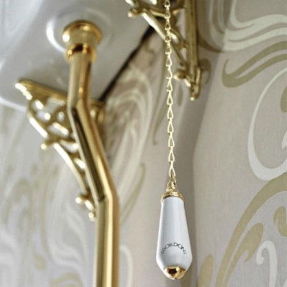 Sbordoni Механизм смыва для высокого бачка, ручка белая керамика, с цепью, цвет: бронза
