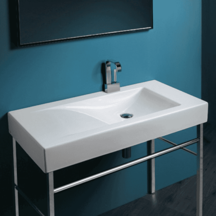 Simas Frozen Консоль 100х50см с 1 отв. выбитым вручную, напольная, цвет: белый/хром