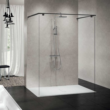 Novellini Kuadra HF Душевое ограждение 154х214.7cм., с свободным входом, с полотенцедержателем, стекло прозрачное, цвет: черный матовый
