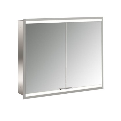 EMCO Prime2 Зеркальный шкаф 80x70см., с подсветкой, встраиваемый, 2 двери, 2 полки, розетка, цвет: белый
