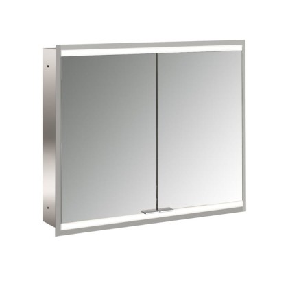 EMCO Prime2 Зеркальный шкаф 80x70см., с подсветкой, встраиваемый, 2 двери, 2 полки, розетка, цвет: белый