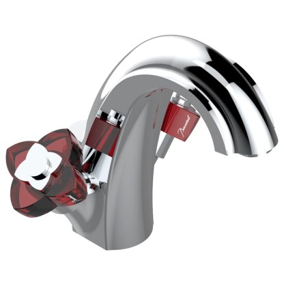 THG Petale de Cristal rouge Смеситель для раковины, 1 отв., цвет: хром/красный хрусталь