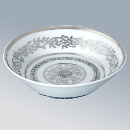 THG MARQUISE BLANC DECOR PLATINE Блюдо керамическое ?130 мм., настольное, декор платина, цвет: белый
