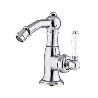 Nicolazzi P.m. Blanc A Смеситель для биде, на 1 отв, с донным клапаном, излив: 127 мм, ручки состаренная керамика, цвет: хром