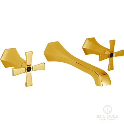 CISAL Cherie Смеситель для раковины на 3 отверстия из стены, излив 200 мм, цвет: золото/черный