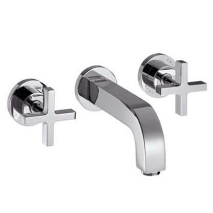 Axor Citterio, Смеситель для раковины, на 3 отверстия, с крестовыми рукоятками, розетками и изливом 162 мм, настенный монтаж, СМ, внешняя часть, цвет: хром