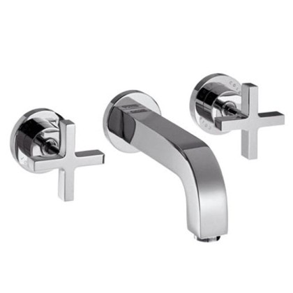 Axor Citterio, Смеситель для раковины, на 3 отверстия, с крестовыми рукоятками, розетками и изливом 162 мм, настенный монтаж, СМ, внешняя часть, цвет: хром