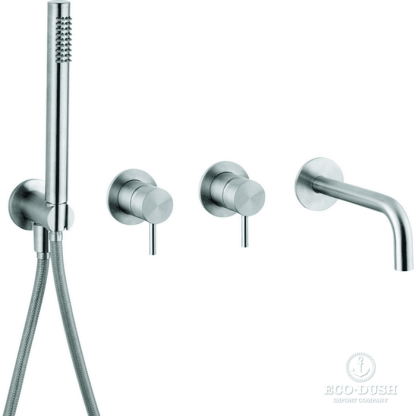 HUBER Lynox Смеситель для ванны на 4 отверстия из стены, нержавеющая сталь