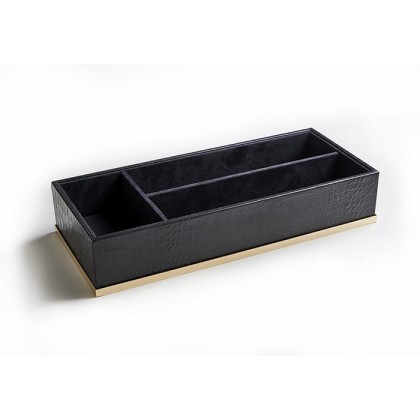 3SC Cocco Лоток с 3 отделениями 38х16,5см, отделка: черная кожа, цвет: золото 24к. Lucido