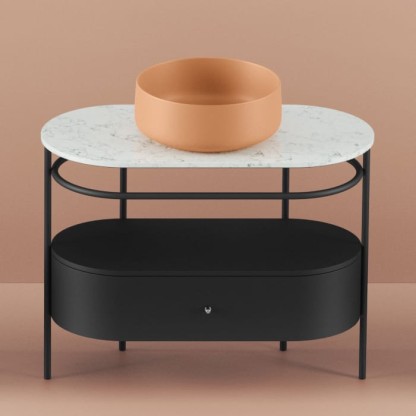 Artceram Flair 4.0 Консоль металлическая с раковиной 95x48хh75см., напольная, с 1 ящиком и мраморной столешницей, цвет: черный матовый/orange cameo