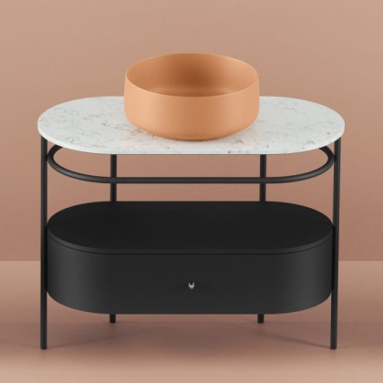 Artceram Flair 4.0 Консоль металлическая с раковиной 95x48хh75см., напольная, с 1 ящиком и мраморной столешницей, цвет: черный матовый/orange cameo