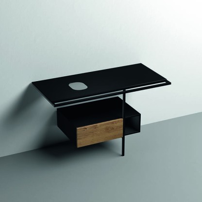 Kerasan Thelma Металлическая структура для раковины 120х74см, напольная, с полкой, ящиком, с 1 отв., с полотенцедержателем, цвет: черный матовый