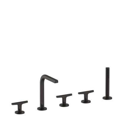 Fantini Sailing Смеситель для на борт ванны, на 5 отверстий, с изливом, ручным душем и шлангом 150см., цвет: Deep Black PVD