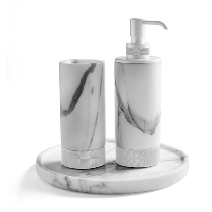 3SC Apuana 2.0 Комплект: стакан, дозатор и лоток, цвет: мрамор Bianco Statuario/белый матовый