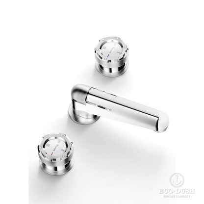 Stella Timeaster Смеситель для раковины на 3 отверстия 3224, круглая ручка d=52мм, с донным клапаном, цвет: хром