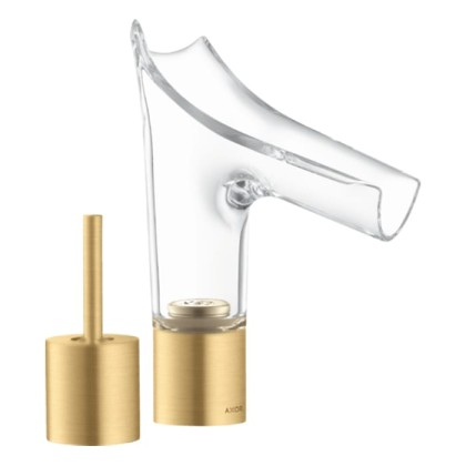 Axor Starck V Смеситель для раковины 110, на 2 отв., со стеклянным изливом, цвет: шлифованное золото