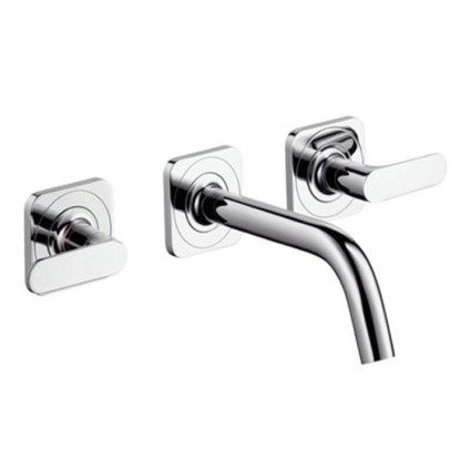 Axor Citterio M, Смеситель для раковины, на 3 отверстия, с рычаговыми рукоятками, розетками и изливом 166 мм, настенный монтаж, СМ, внешняя часть, цвет: хром