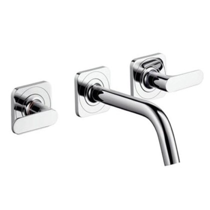 Axor Citterio M, Смеситель для раковины, на 3 отверстия, с рычаговыми рукоятками, розетками и изливом 166 мм, настенный монтаж, СМ, внешняя часть, цвет: хром