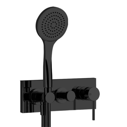 Gessi Emporio Via tortona Смеситель для душа, встраиваемый, на 2 позиции с переключателем, подводом воды и держателем лейки, душевой лейкой и шлангом, цвет: Black XL