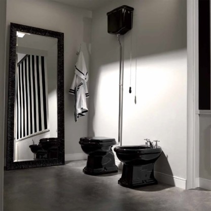 Kerasan Retro Унитаз 72х38.5см., с высоким бачком, слив в стену, цвет: черный глянцевый/хром