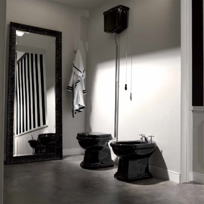 Kerasan Retro Унитаз 72х38.5см., с высоким бачком, слив в стену, цвет: черный глянцевый/хром