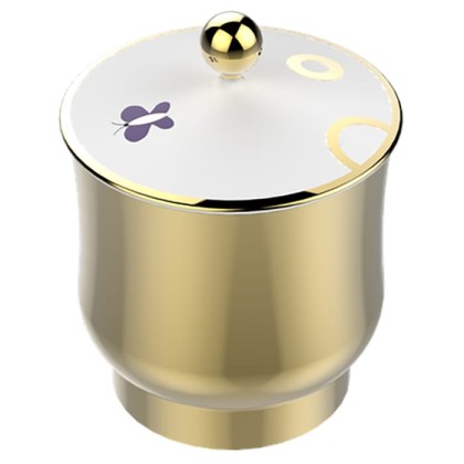 THG CAPUCINE MAUVE DECOR OR Китайская лакированная коробка с белой керамической крышкой ?94 мм., small size, декор золото/лиловый, цвет: золото