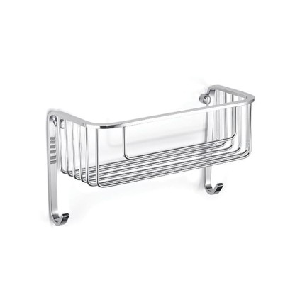 Bertocci Complementi Полка-решетка для душа 26х8,5х12 см с двумя крючками, подвесной, цвет: хром