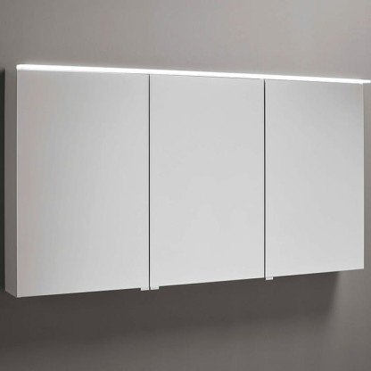 BURGBAD Eqio Зеркальный шкаф с LED подсветкой 5Вт IP24, 120х80х17см, 3 зерк. двери с обоих сторон, версия левая L, стекл полки, вкл/выкл, цвет: белый F2009