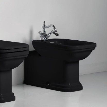 Kerasan Waldorf Биде напольное пристенное удлиненное "Prolongato" 65х37см с 1 отв. под смеситель, цвет: черный/хром