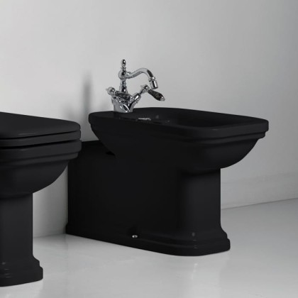 Kerasan Waldorf Биде напольное пристенное удлиненное "Prolongato" 65х37см с 1 отв. под смеситель, цвет: черный/хром