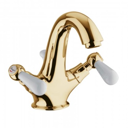 Смеситель для раковины Bongio Oxford Lux, цвет: золото/белый фарфор