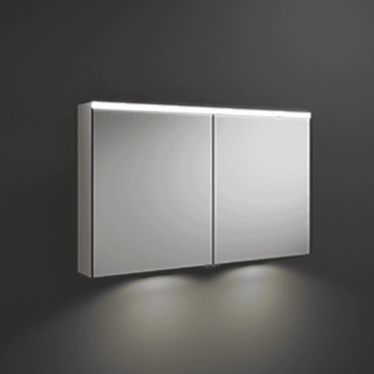 BURGBAD Iveo  Зеркальный шкаф с подсветкой , 110.8х68х16см,свет. 1 выкл. стекл полки, 2 зеркальн двери с обеих сторон, зеркальная поверхность