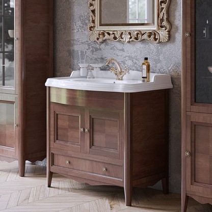 TW Veronica Nuovo комплект мебели  с 1-м выдвижным ящиком и 2-мя дверцами, с доводчиками Blum, ручки: бронза, 90см, напольный, Цвет: noce