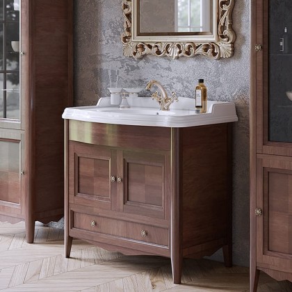 TW Veronica Nuovo комплект мебели  с 1-м выдвижным ящиком и 2-мя дверцами, с доводчиками Blum, ручки: бронза, 90см, напольный, Цвет: noce