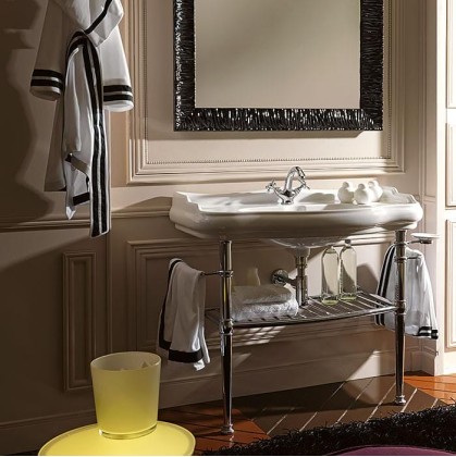 Kerasan Retro Консоль 100х54.5см, с белой раковиной на 1 отв,, с полкой-решеткой, напольная, цвет: cromo