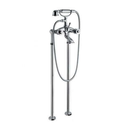 Bongio Impero Смеситель для ванны напольный с ручным душем, цвет: хром/Blue and Red Swarovski