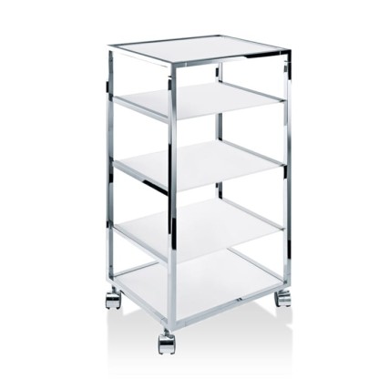 Decor Walther RW 2 Стеллаж передвижной 38x30x80см, стекло белое, напольный, цвет: хром