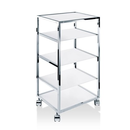 Decor Walther RW 2 Стеллаж передвижной 38x30x80см, стекло белое, напольный, цвет: хром