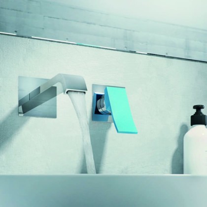 Gattoni ELY Смеситель для раковины встраиваемый, на основании, с внутренней частью, излив 220 мм, цвет: хром/Blu Pastello